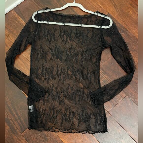 Lace Women’s Sheer Floral Lace Boat Neck Casual Elegant Black Top Size Large - Picture 3 of 6